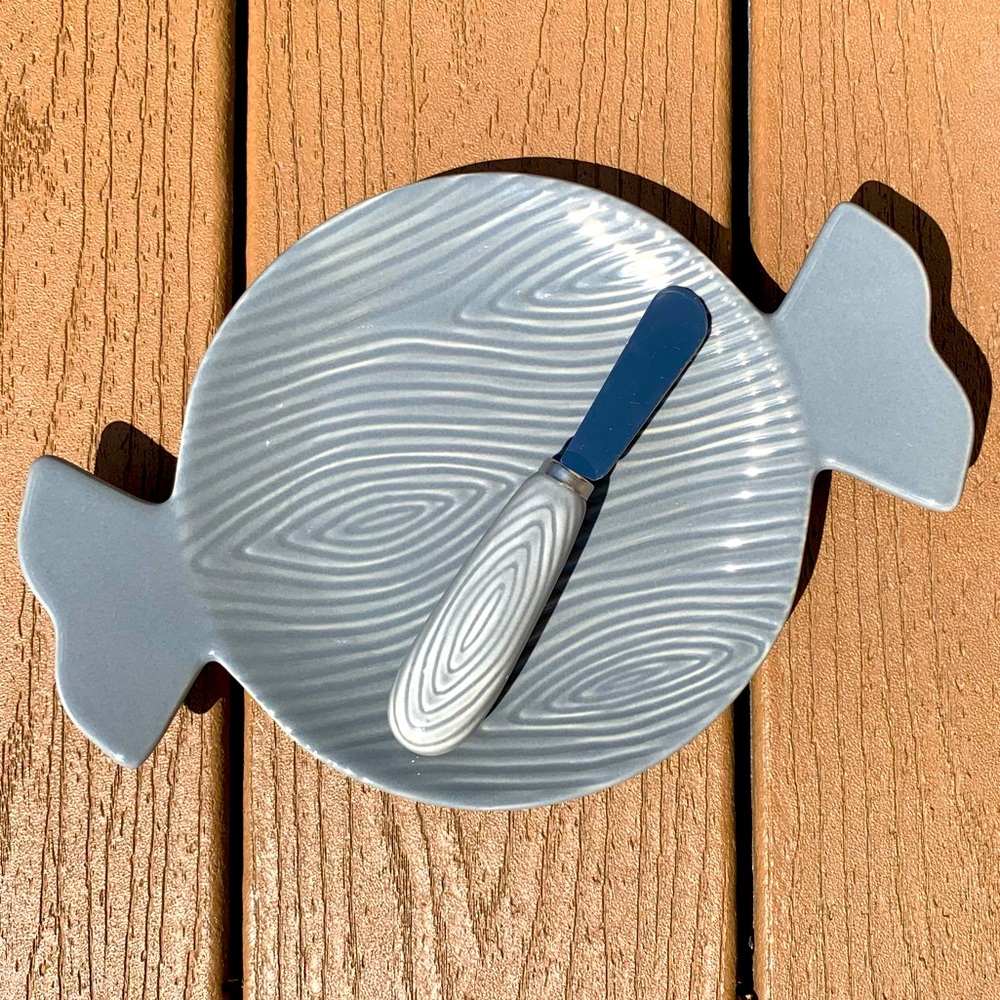 TEMPTATIONS CANDY PLATTER WOODLAND GREY WITH SPREADER AND GIFT BOX NWTS!